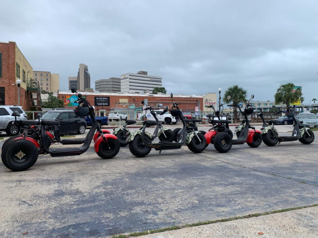 Corpus Christi E-Bikes lined up in a row